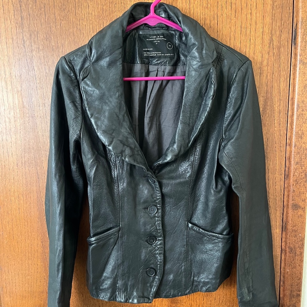 All Saints Distressed Leather Jacket Size 10.